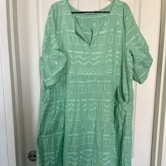 Blue Illusion green cotton tea dress - size 3X - Picture 1 of 6